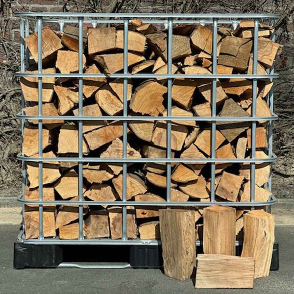 Buche luftgetrocknet grob gespalten 30 cm in einer Stahlgitterbox
